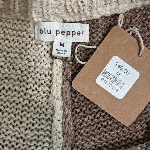 NWT Blu Pepper Colorblock Knit Lounge Shorts — Neutral Cream/Taupe — Size M - Picture 4 of 7